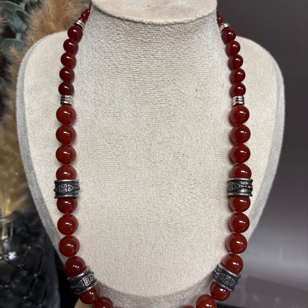 Vintage Carnelian Beaded Necklace | Irish Mothers‎ Knot Necklace | Celtic K - Picture 3 of 9